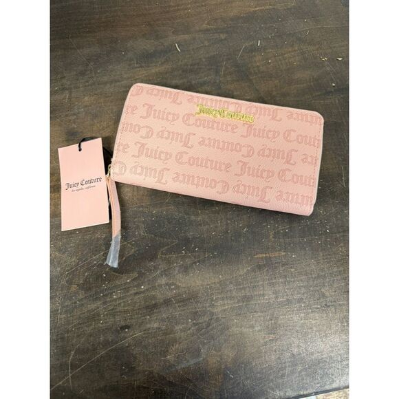 NWT Juicy Couture Powder Blush Pink Faux Leather Material Girl Large Zip Around - Picture 2 of 5